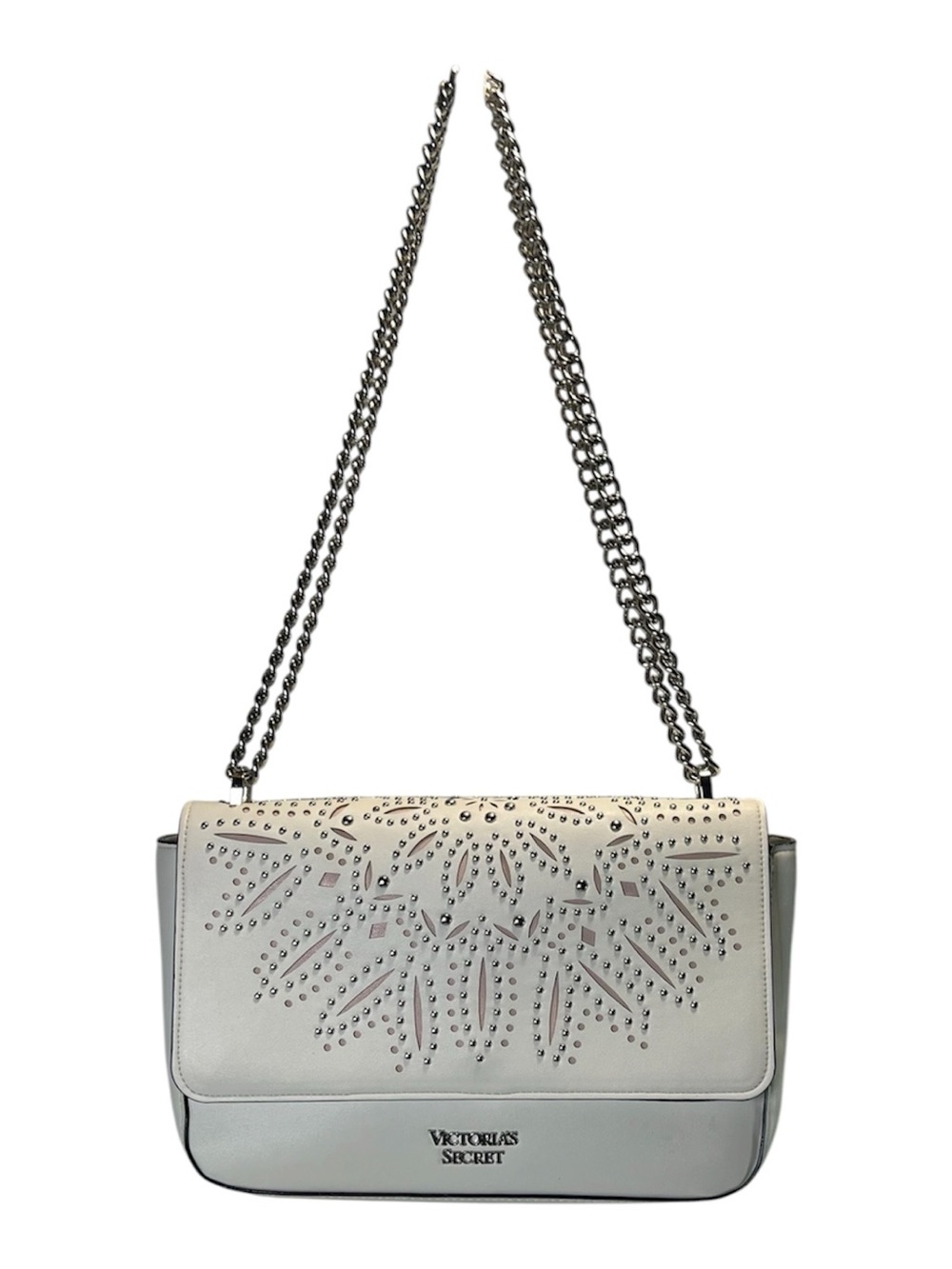 Victoria's Secret Laser Cut Bond Street Shoulder Bag White Chain Pink Floral
